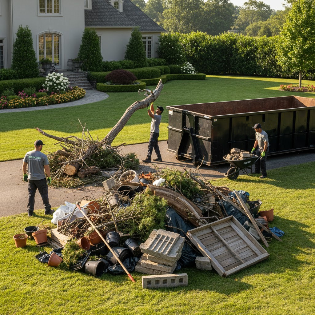 A team removing large unwanted furniture and debris from a home.